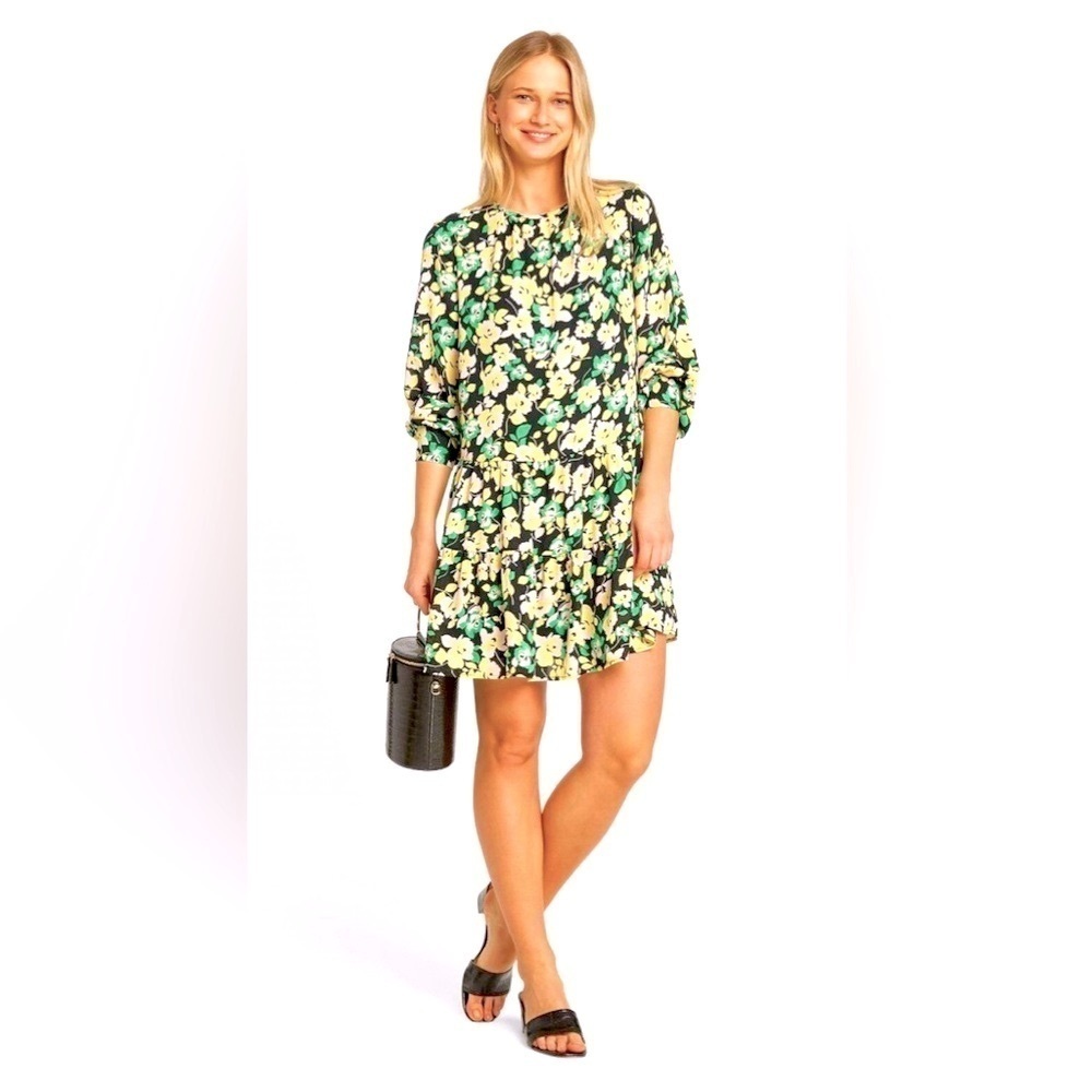 Who What Wear Floral Round Neck Keyhole Back Tiered Mini Dress, Size Medium